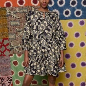 RARE! LIKE NEW! Maison Chateau Rouge Mini Dress Size Medium Ruffle Batik